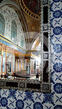 A view in the mirror inside of Topkapi Palace, Istanbul, Turkey
