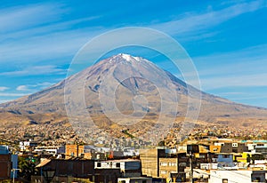 View of Misty Volcano in Arequipa, Peru, South America