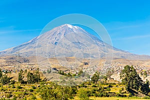 View of Misty Volcano in Arequipa, Peru, South America