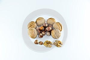 View of mixed different kind of nuts in shell