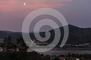 View of the miÃÂ±o river in a full moon night from Magdalena chapel in Eiras, O Rosal photo