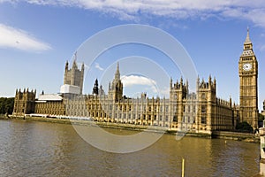 View of the mock-Gothic styled Palace of Westminster from Westminster Bridge