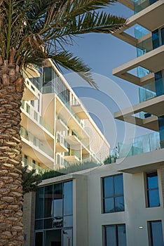 View of modern apartment building on seaside