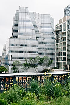 View of modern architecture from The High Line, in Chelsea, Manhattan, New York City