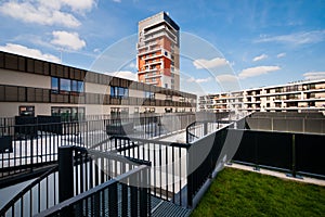 View of modern block of flats from terrace