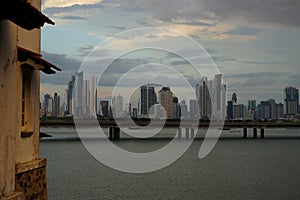 A view of modern city part from old city casco viejo through Cinta Costera, Panama City, Panama photo