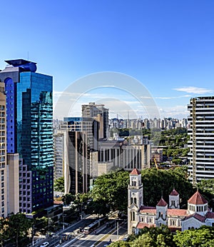 View of the modern city of Sao Paulo and its buildings forming a wall of buildings photo
