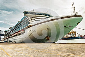 Modern cruise ship at the dock in the port