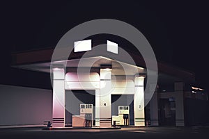 View of modern gas station at night outdoors