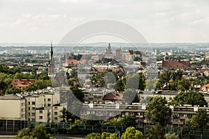 View of modern and historic Krakow from Krak Mound