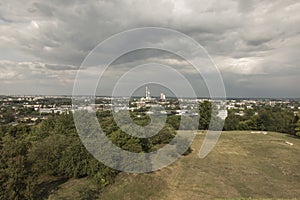 View of modern and historic Krakow from Krak Mound