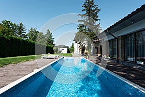view of modern house swimming pool