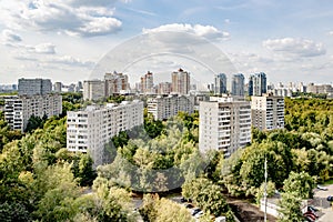 View of modern residential areas on the outskirts of Moscow