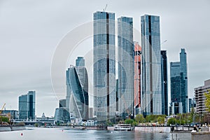 View of the modern residential complex Capital Towers and the business center Moscow City on the bank of the Moscow River