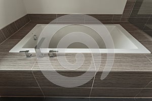 View of modern sleek bathtub photo