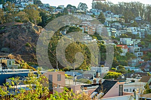 View of the modern sprwaling city streets and neighborhoods with cityscape in the historic districts of san francisco