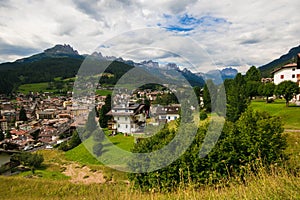 View of Moena city in the italian Dolomites, Europe