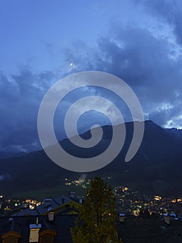 View of Moena, in the Dolomites, by night