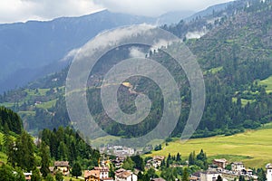 View of Moena, in the Dolomites, at summer