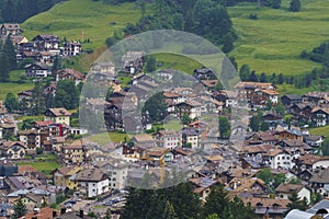 View of Moena, in the Dolomites, at summer