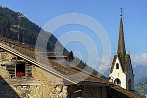 View of Moena, in the Dolomites, at summer