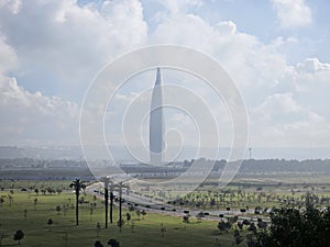 view of The Mohammed VI Tower in the city of Sale, bordering Rabat, the capital of Morocco