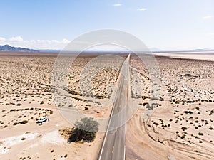 View of Mojave Desert panorama, an arid rain-shadow desert and the driest desert in North America, California, United States of