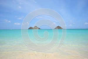 View of Mokolua Islands, Lanikai Beach Oahu