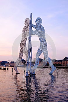 View on the Molecule Man sculpture on the river Sprea. Berlin, G