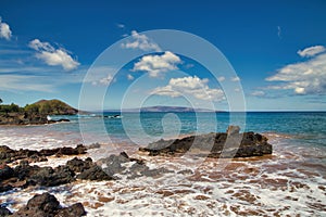 View of Molokini from Makena Bay on Maui.