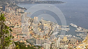 View of Monaco from the limestone outcrop, Tete de Chien, southeastern France.