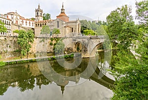 View at the monastery Sao Gonsalo with Old Bridge and river Tamega in Amarante - Portugal