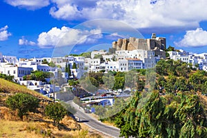 View of Monastery of st.John in Patmos island, Dodecanese, Greece. Unesco heritage site