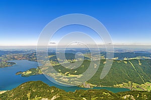 View of Mondsee lake from Schafberg mountain, Austria