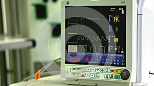 View Monitoring of patient`s condition, vital signs on ICU monitor in hospital