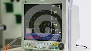 View Monitoring of patient`s condition, vital signs on ICU monitor in hospital