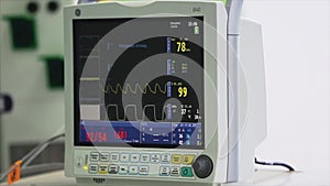View monitoring of patient`s condition, vital signs on ICU monitor in hospital