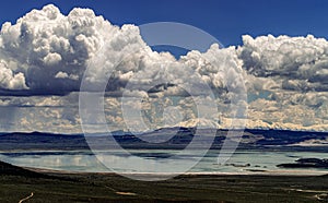 View of Mono Lake with Snow Capped Mountains, California