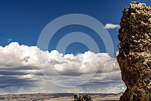 View of Mono Lake Tufa with Snow Capped Mountains, California