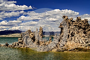 View of Mono Lake Tufa with Snow Capped Mountains, California