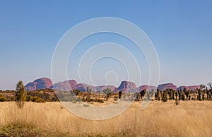 A view at monolits from Kata Tjuta Dunes Viewing Area, Yulara, Ayers Rock, Red Center, Australia