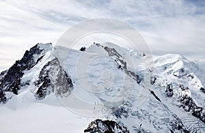 View from Mont Aiguille du Midi to Mount Mont Blanc. Mountain landscape