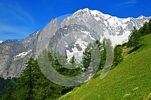 View on Mont Blanc  Monte Bianco  mountain range in sunny day. photo