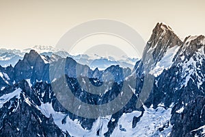 View of Mont Blanc mountain range from Aiguille Du Midi in Chamonix - landscape orientation