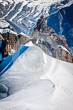 View of Mont Blanc mountain range from Aiguille Du Midi in Chamonix - landscape orientation