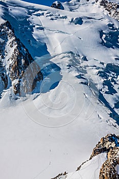 View of Mont Blanc mountain range from Aiguille Du Midi in Chamonix - landscape orientation