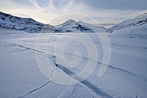 View of the Mont Cenis lake in winter