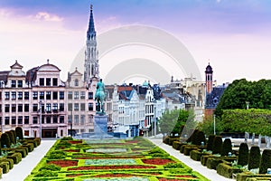 The view of Mont des Arts Garden and city Brussels