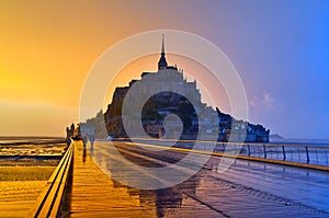 View of Mont Saint-Michel in the light of sunset