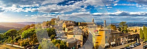 View of Montalcino town, Tuscany, Italy. Montalcino town takes its name from a variety of oak tree that once covered the terrain.